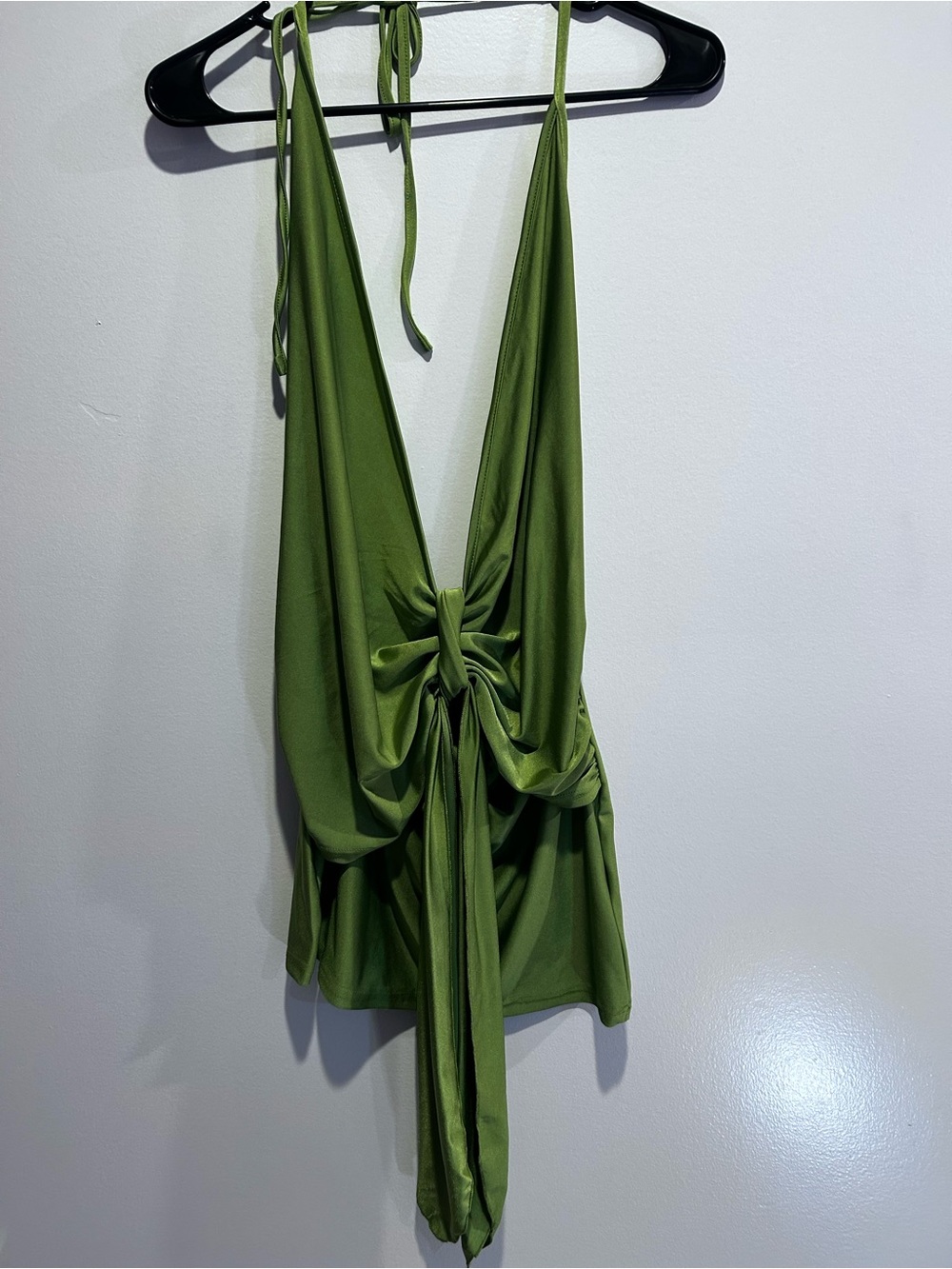 Olive Green Halter Tie-Back dress